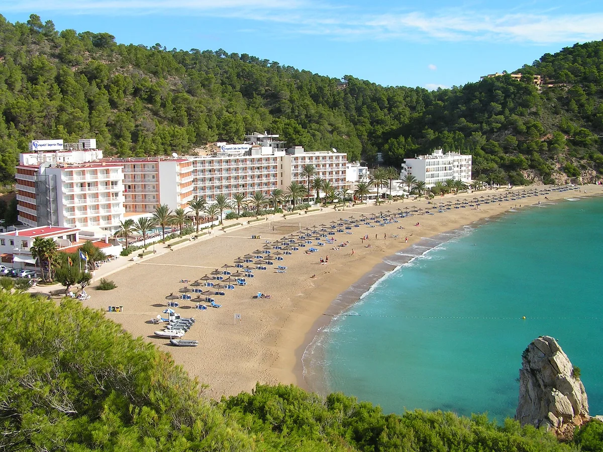 Cala de Sant Vicent Beach, Sant Joan de Labritja, Balearic Islands, Spain